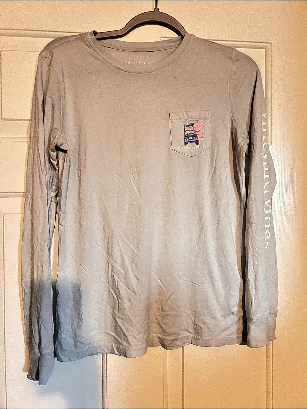 Vineyard Vines Christmas Golf Cart Long-Sleeve Tee Gray